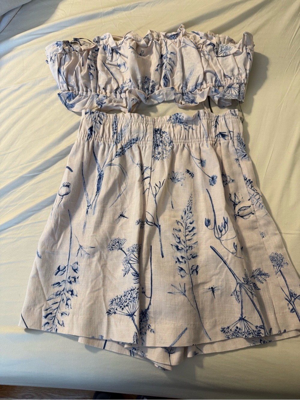 Cream and Blue Floral Two-Piece Set